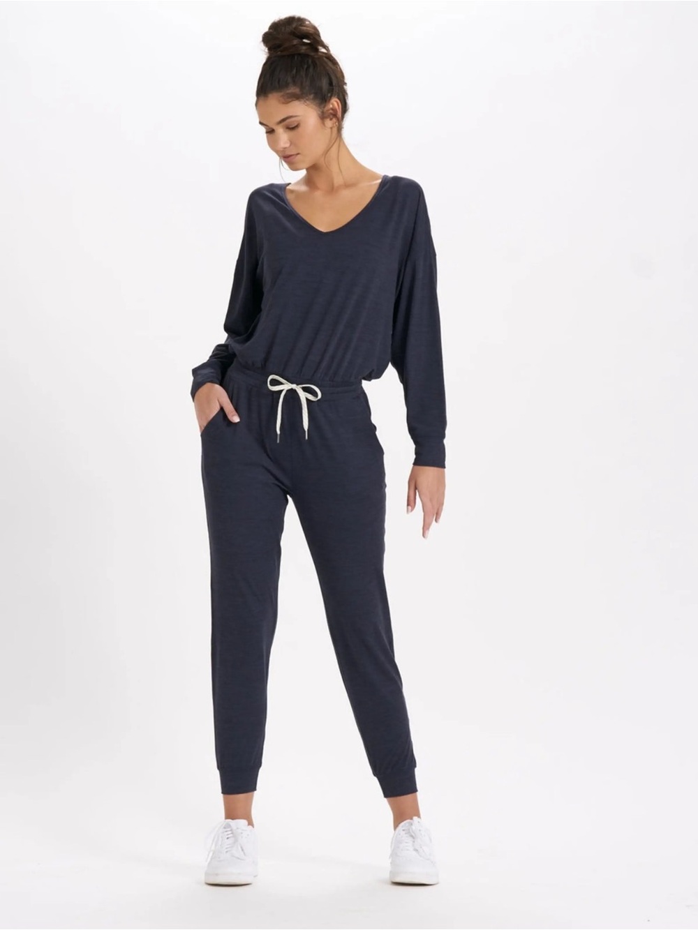 Vuori Women's Black V-Neck Drawstring Jumpsuit